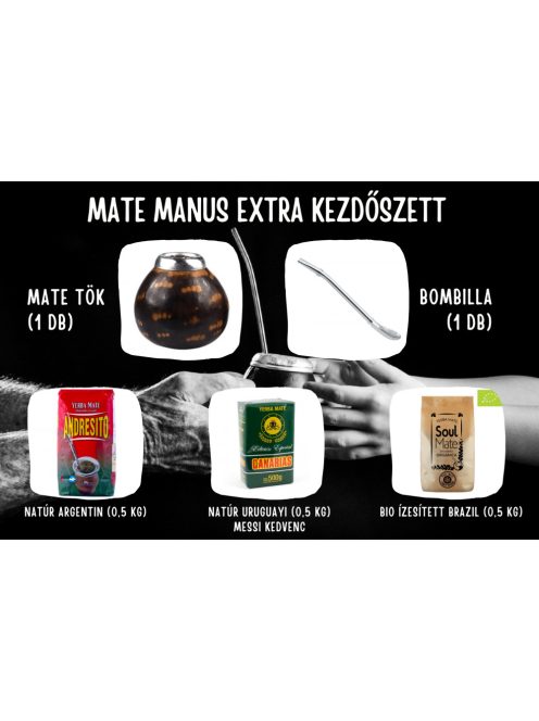 Extra Kezdő Szett by Mate Manus (Mate Tök + Bombilla + 3 féle Yerba Mate)